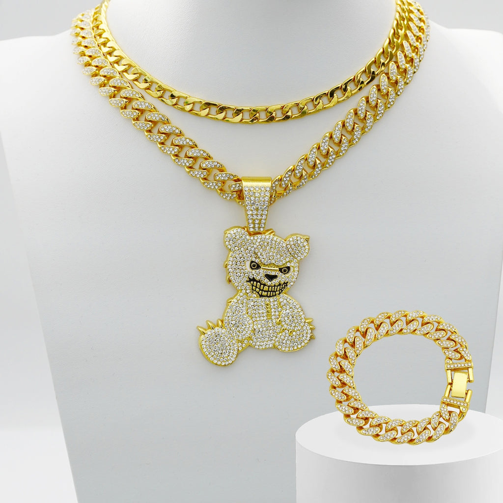 Sparkling Bear Jewelry Set - Necklace & Bracelet in a Glittering Design for Women