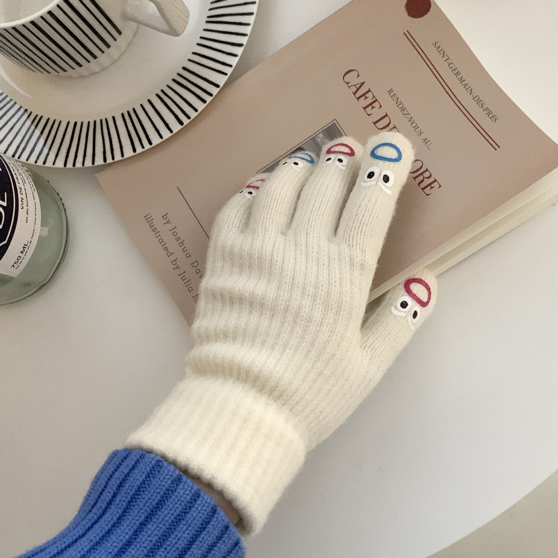 Damen Fingerlose Handschuhe mit Emoji Design – Korean Style
