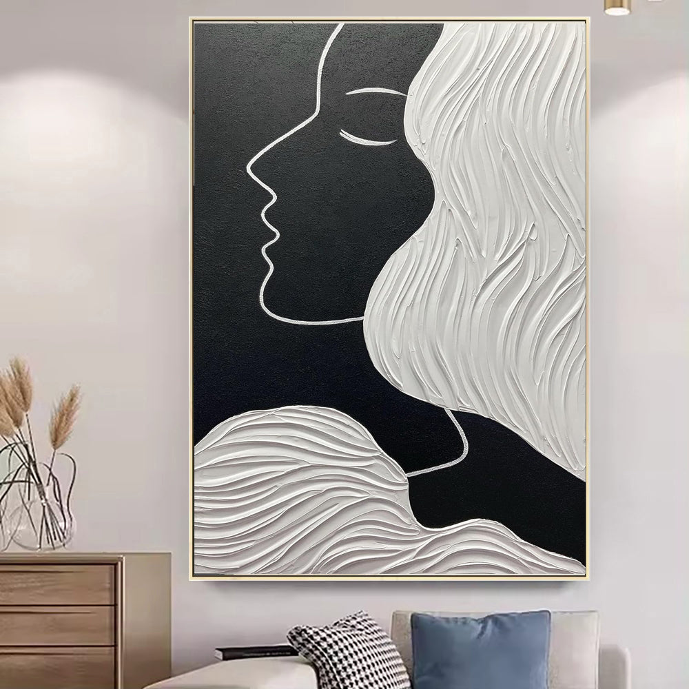 Black and White Portrait Oil Painting | Nordic Abstract Modern Wall Art