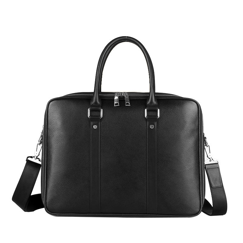 Men's Genuine Leather Business Bag with Double Zipper – Premium Briefcase
