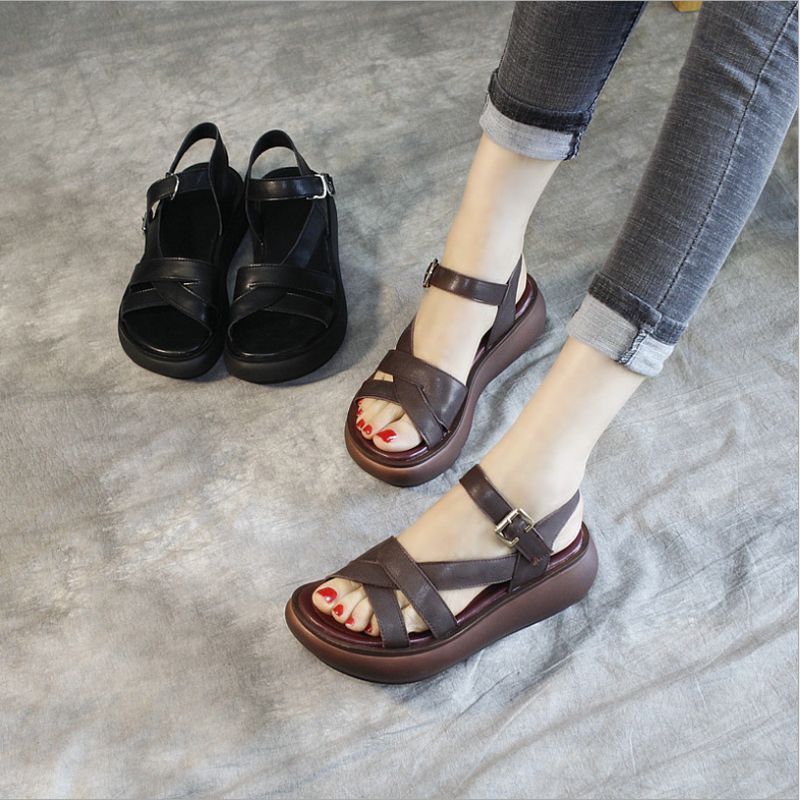 Women's Platform Sandals Leather Comfortable | Elegant Summer Shoes