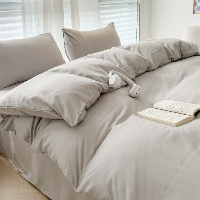 Baumwolle Bettwäsche Set 4-teilig | Weich & Modern Uni Design