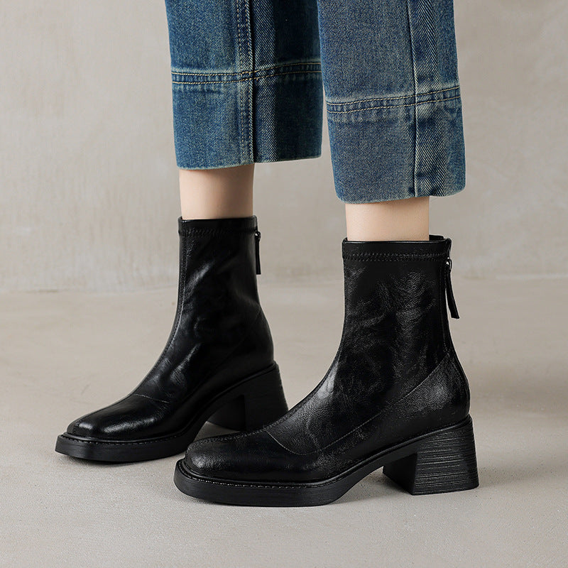 Women's Ankle Boots with Block Heel – Square Toe Elegance Boots