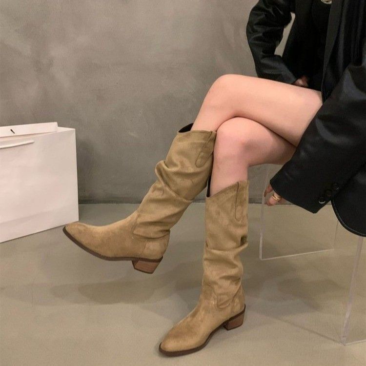 Retro Damen Boots | Spitze Stiefeletten mit Blockabsatz