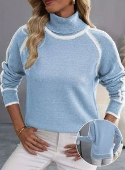 Damen Rollkragenpullover | Eleganter Colorblock Stricklook