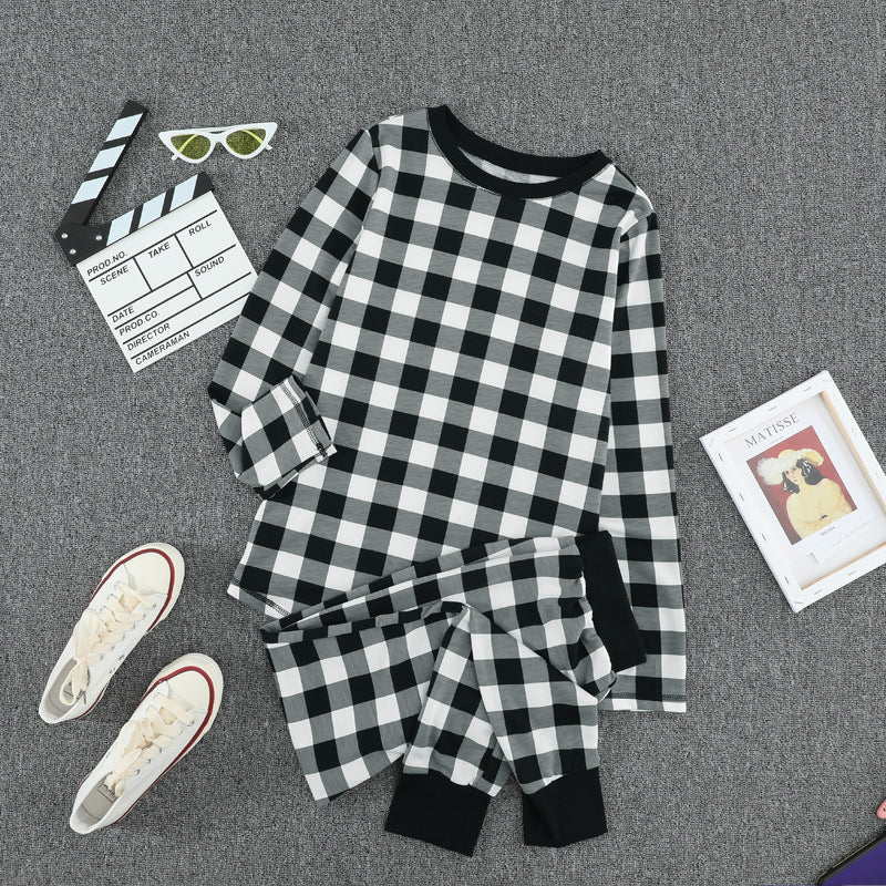 Women's Checked Pyjama Set – Long Sleeve Top & Trousers Homewear