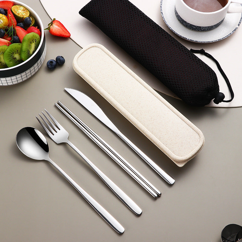 Edelstahl Besteckset Gold | Reise Camping Besteck mit Etui