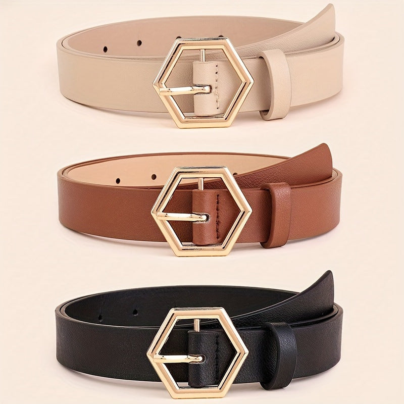 Damen Gürtel Gold Schnalle PU Leder | Stern Hexagon Modern Elegant