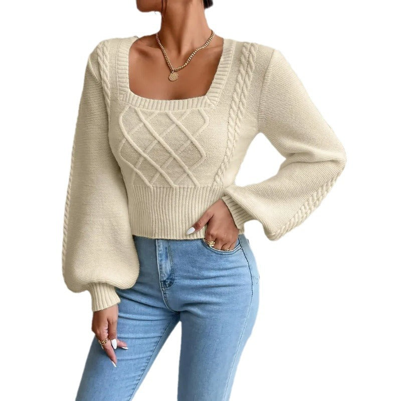Damen Strickpullover | Eleganter Pullover mit Square Collar