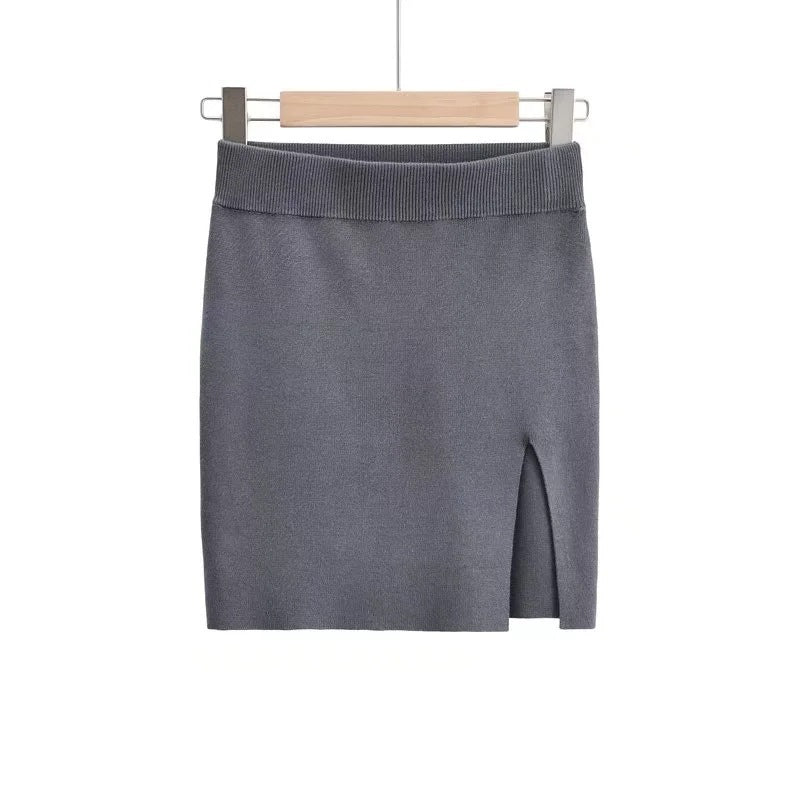 Damen Strick Minirock | Figurbetonter Rock mit Seitenschlitz