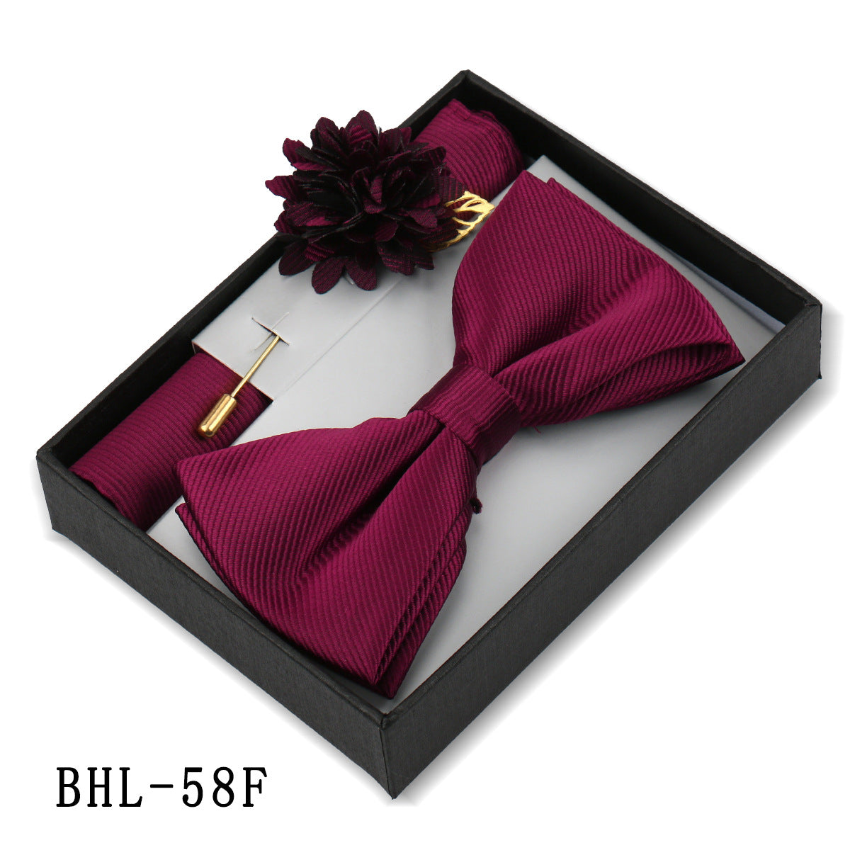 Men's Bow Tie Set Elegant Pocket Square Brooch Gift