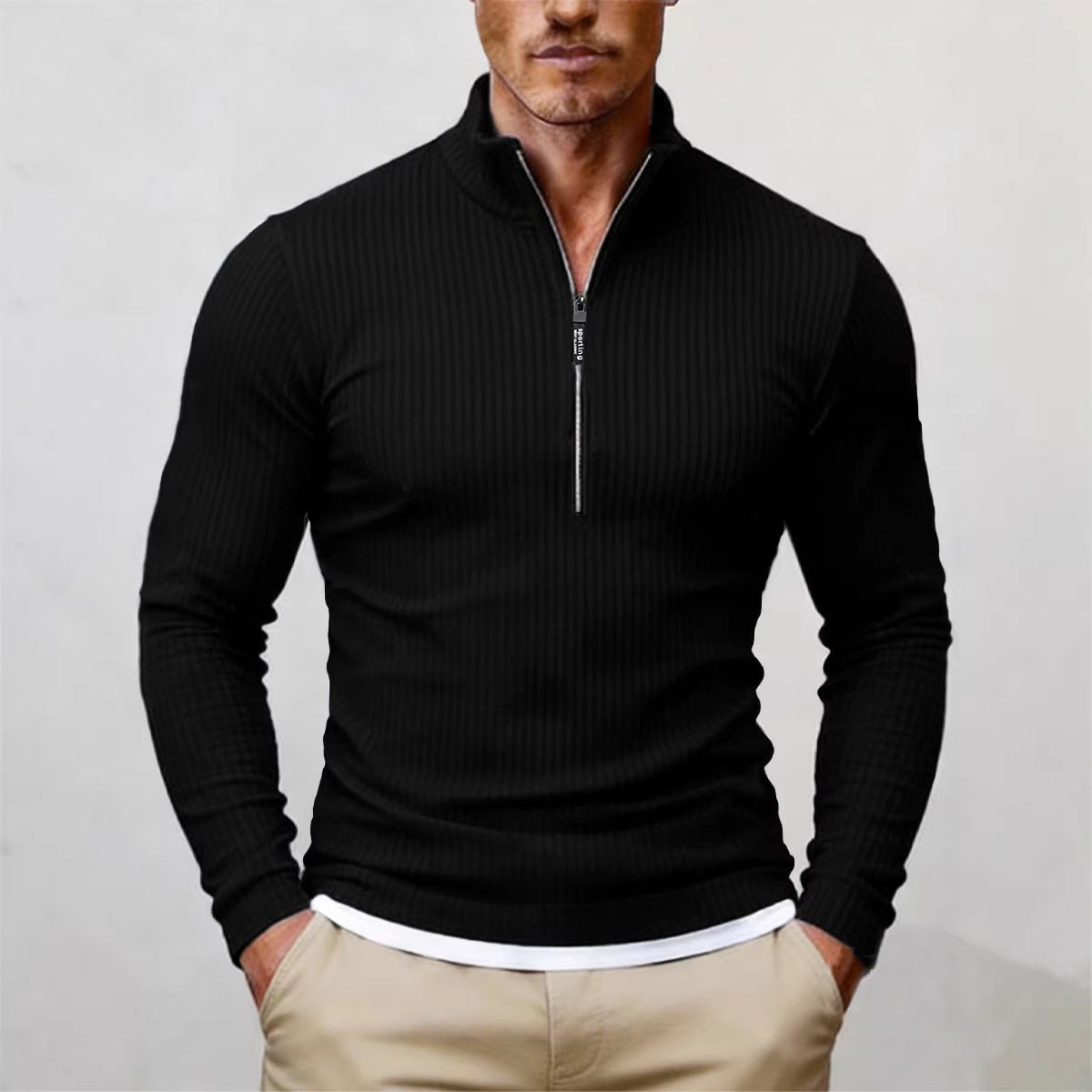 Men's Retro Half-Zip Knitted Sweater – Stand-Up Collar Sweater