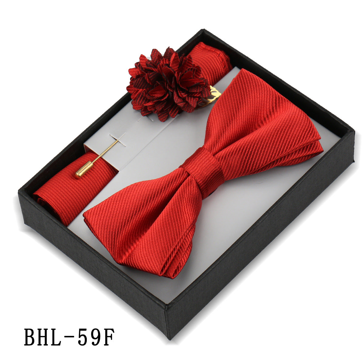 Men's Bow Tie Set Elegant Pocket Square Brooch Gift