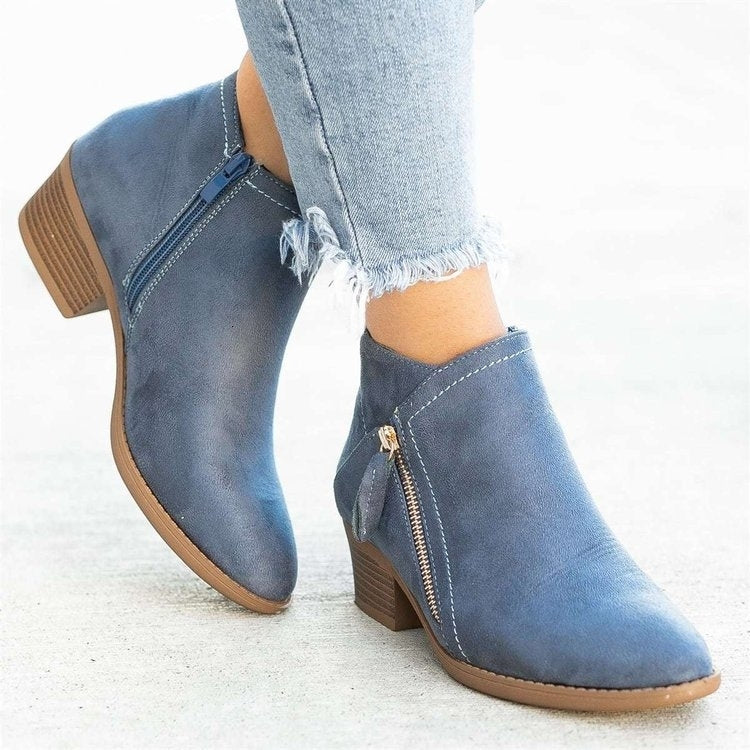 Women's Low Heel Ankle Boots – Comfortable & with Side Zipper