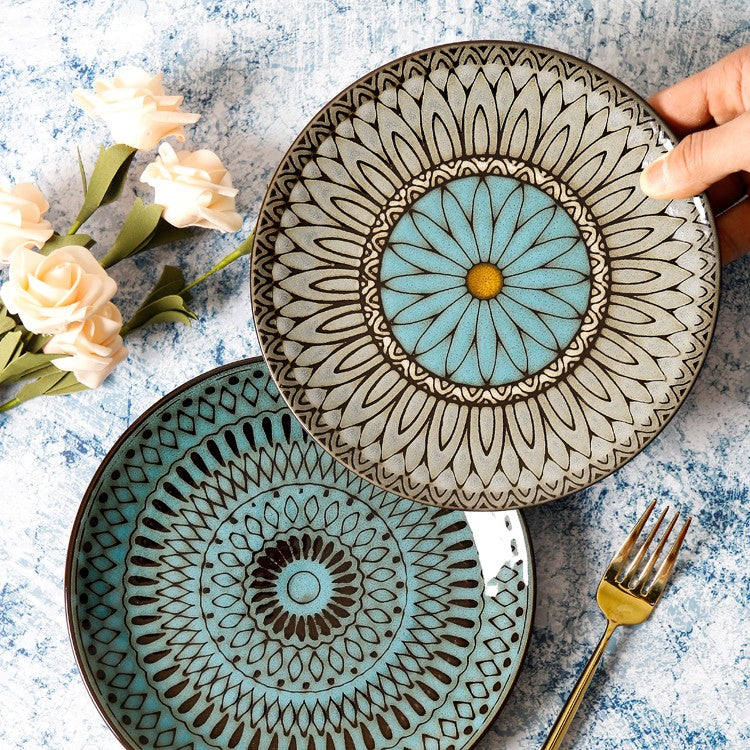 Keramik Teller Vintage | Japanischer Stil Flacher Design Teller