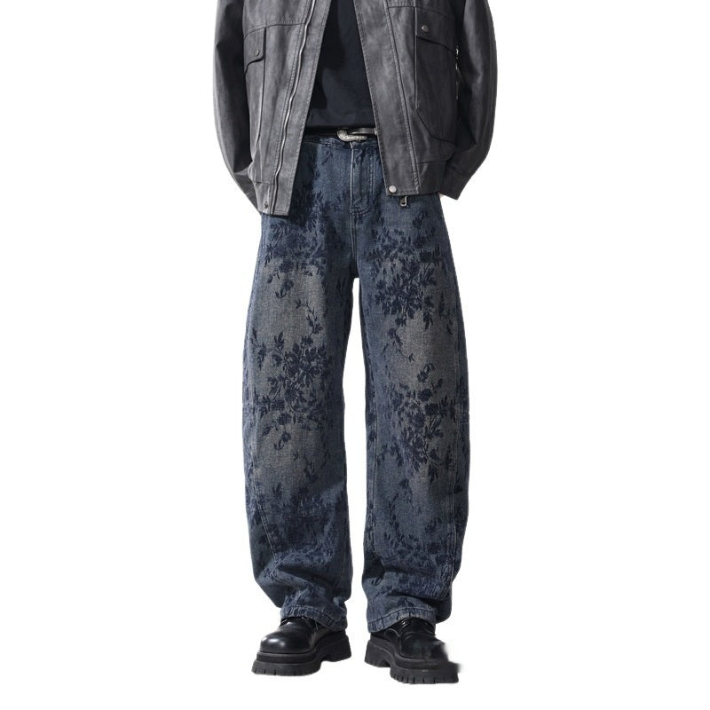 Herren Vintage Fleece Jeans Bestickt – American Style Denim Hose