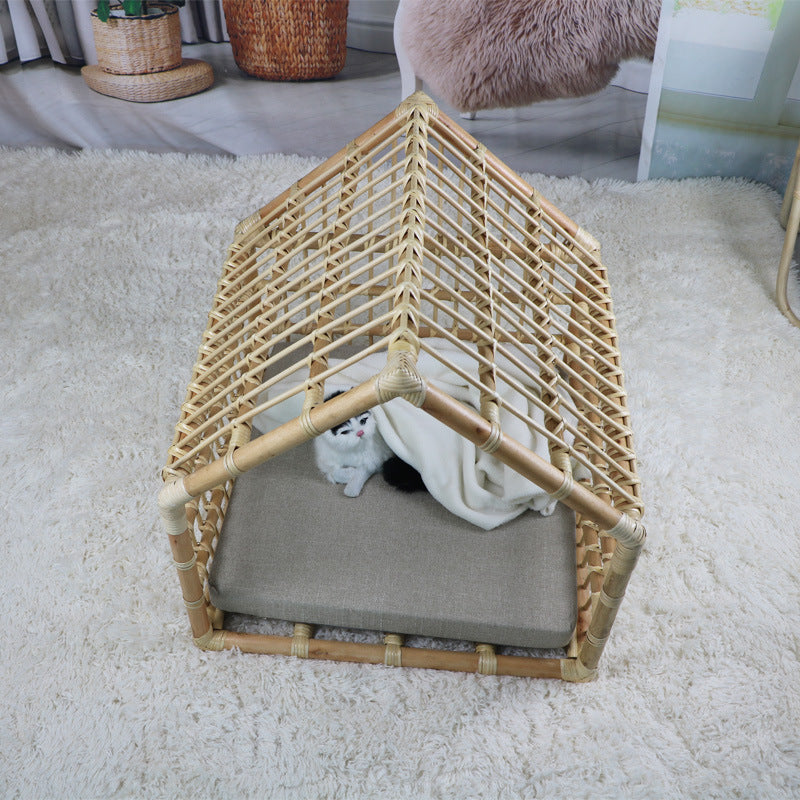 Rattan Cat Cave | Pet Bed Cat Dog Cozy Sturdy