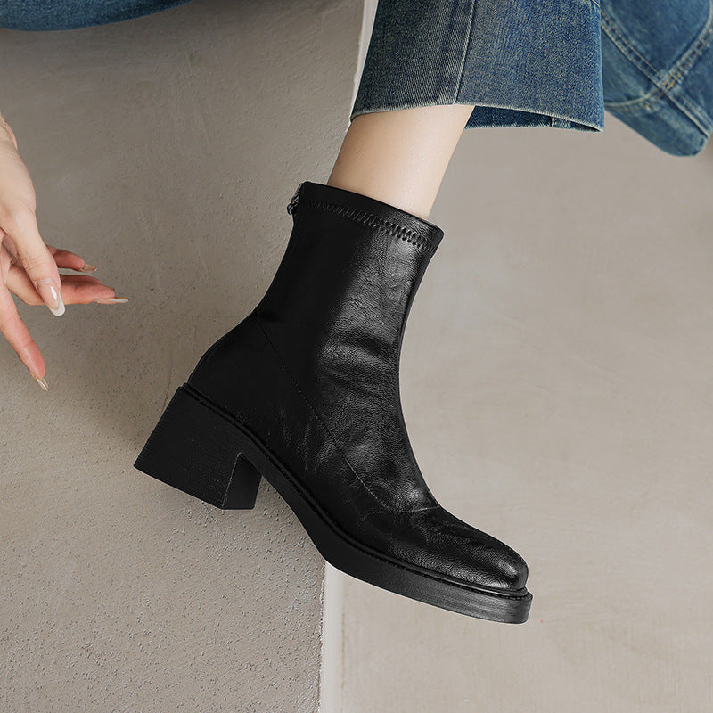 Women's Ankle Boots with Block Heel – Square Toe Elegance Boots