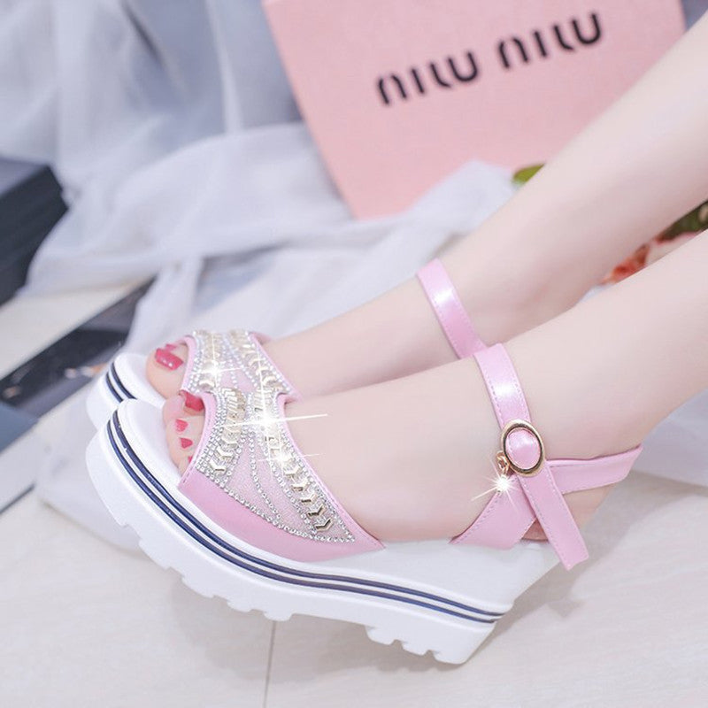 Women's Wedge Sandals Rhinestone | Summer Platform Sandals Elegant