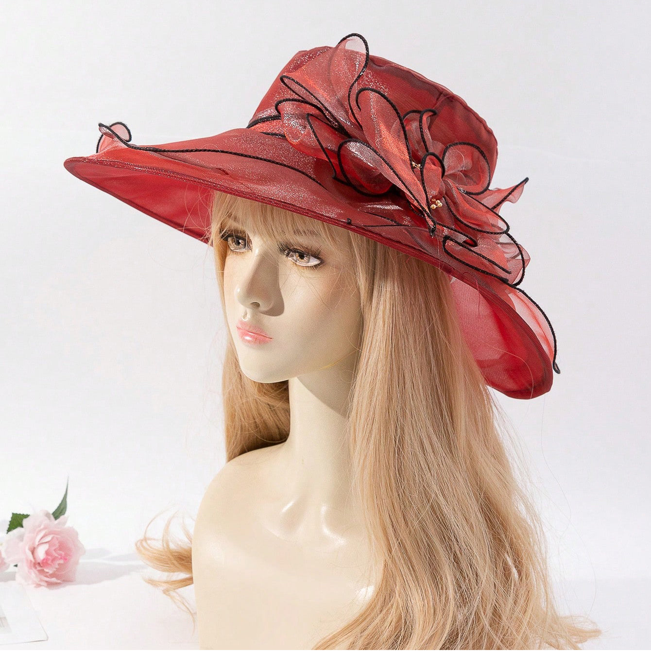 Elegant Chiffon Bucket Hat with Flowers – Lightweight Sun Protection Hat