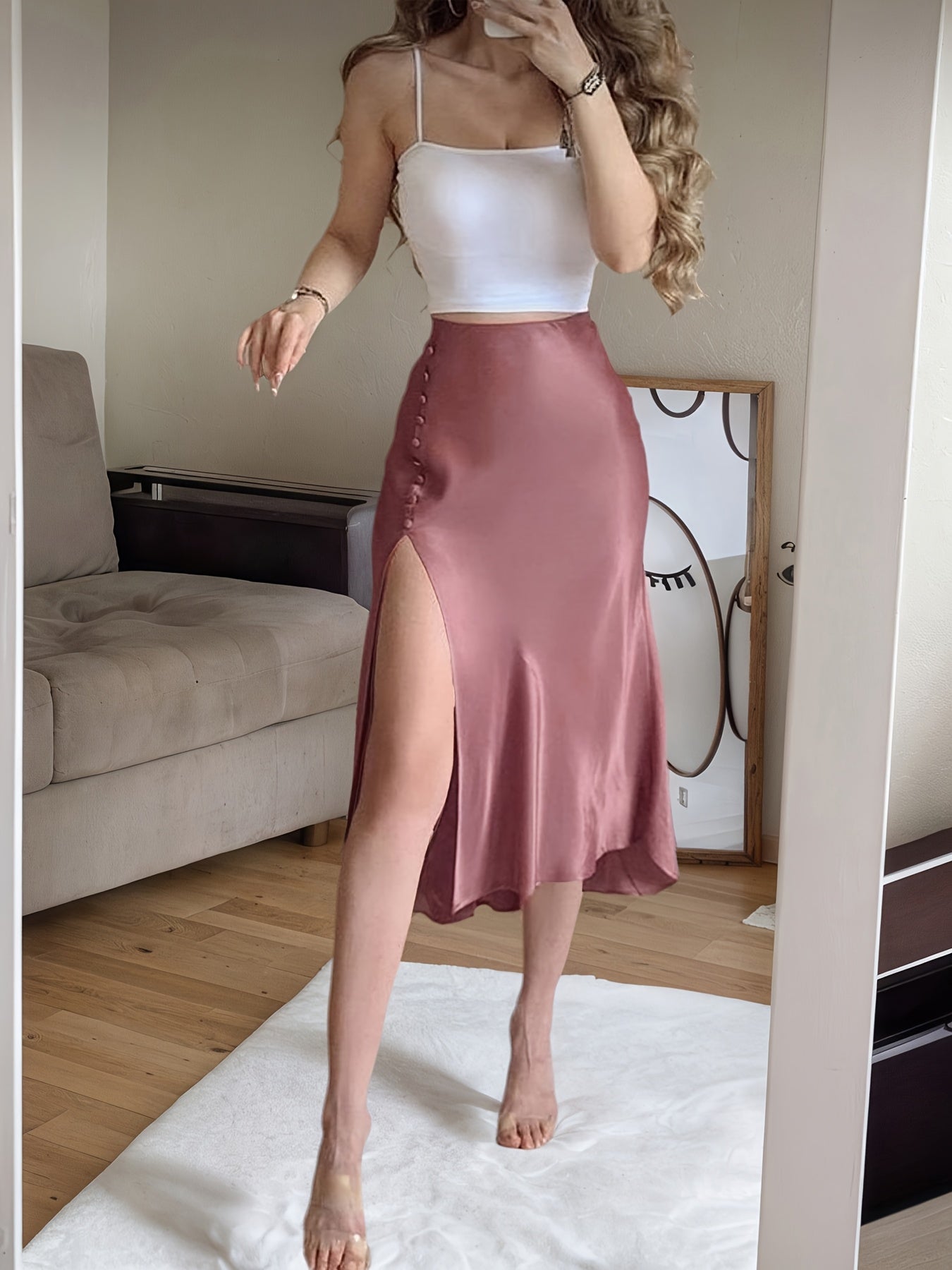 Satin & Samt Rock mit Knopfleiste – Eleganter Damen Midirock