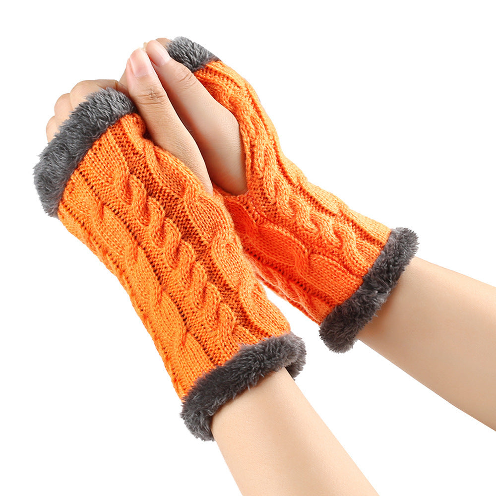 Women's Winter Knitted Fingerless Gloves – Plush Fleece Warm