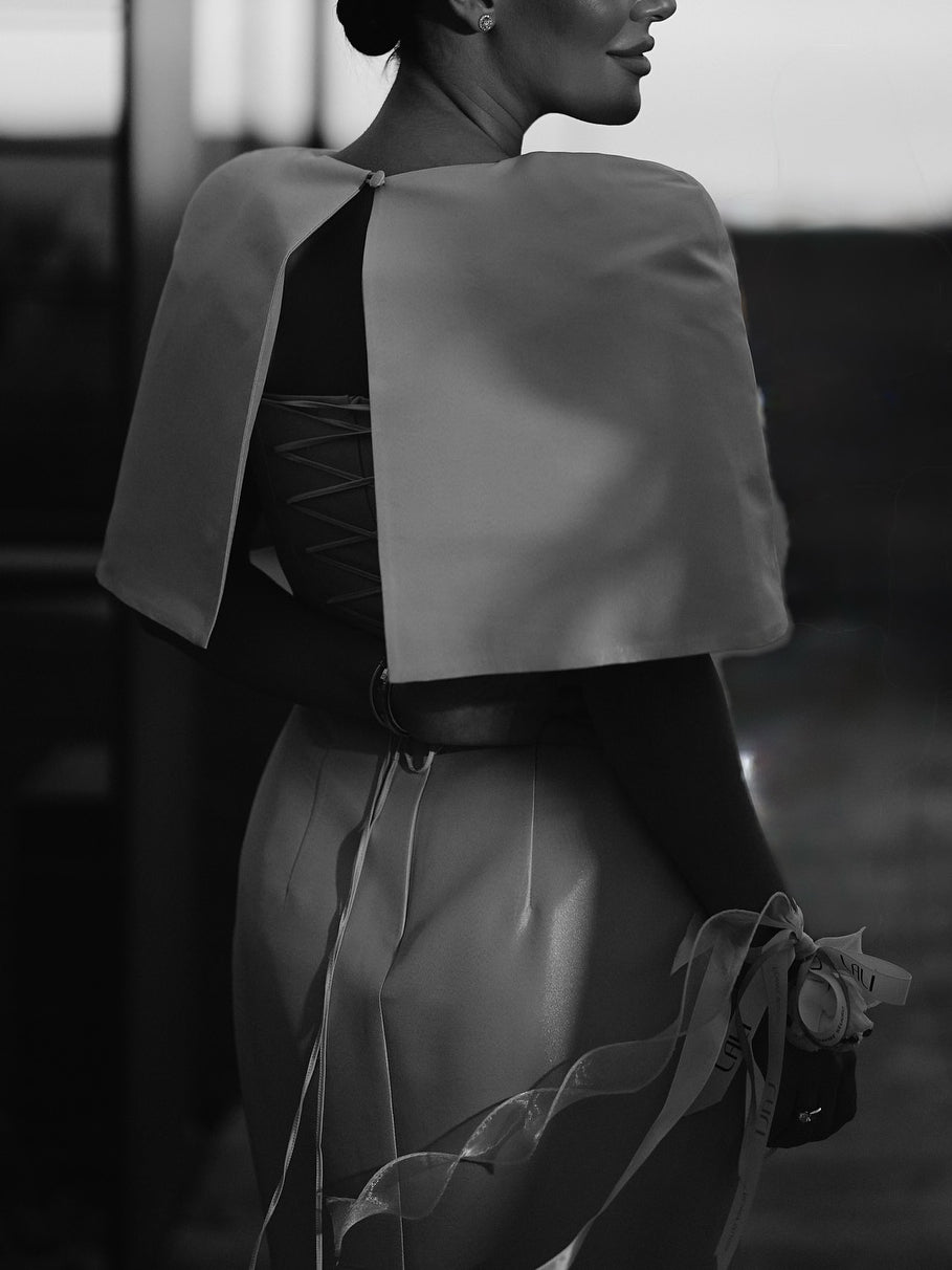 Satin Maxi Dress with Cape | Elegant Women's Evening Dress