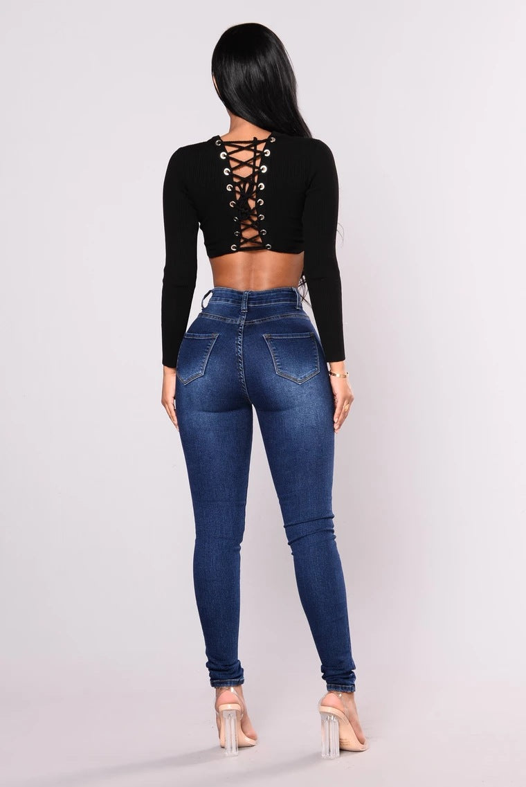 Women's High Waist Stretch Jeans | Skinny Pencil Denim Trousers