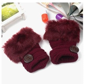 Damen Fingerlose Strickhandschuhe – Kunstkaninchenfell Warm