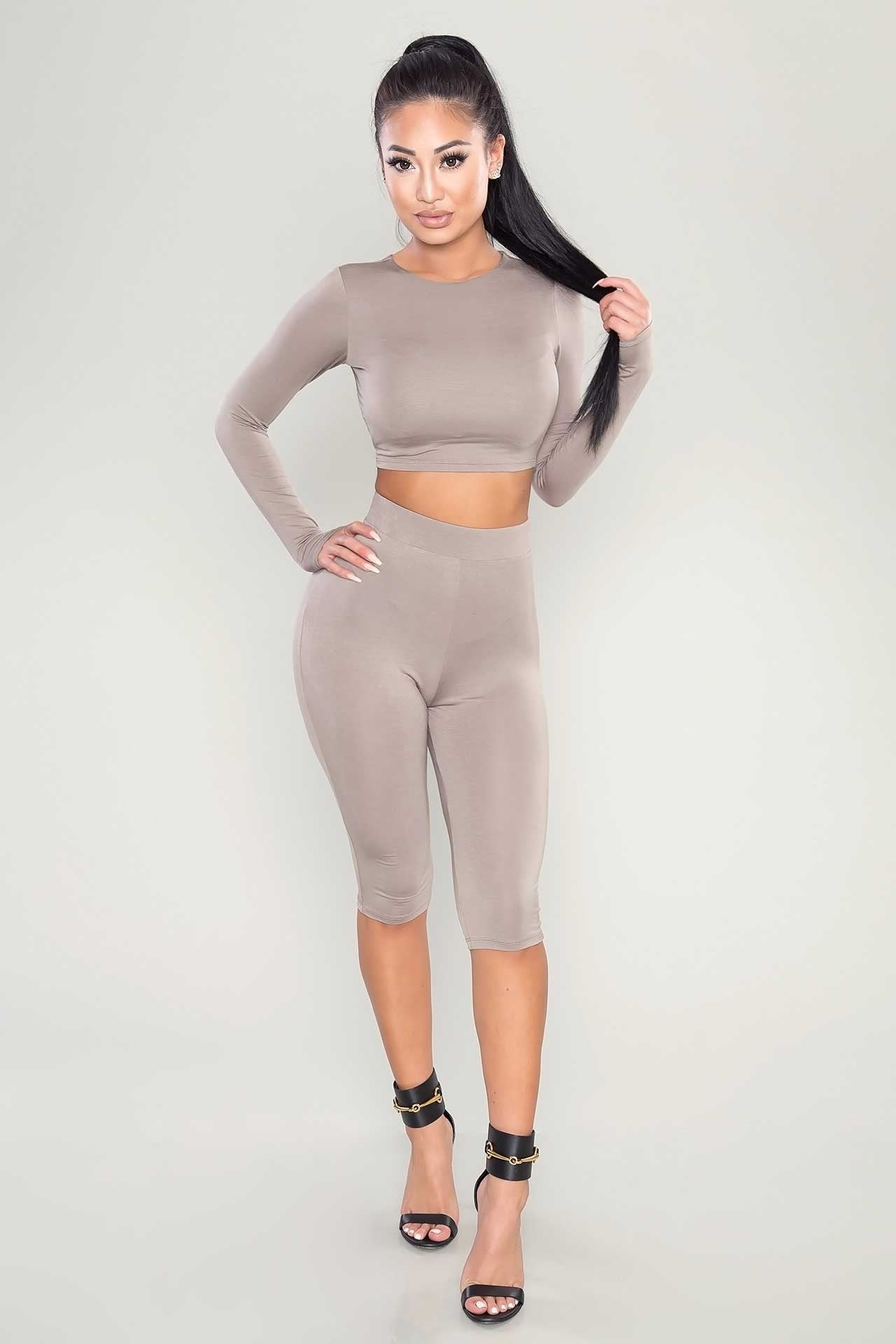Women's Yoga Set Long Sleeve – High Waist Shorts Fitness Two-Piece