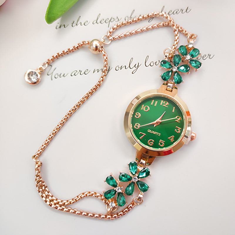 Ladies' Luxury Wristwatch, Flower Shape – Jewelry Watch with Rhinestones