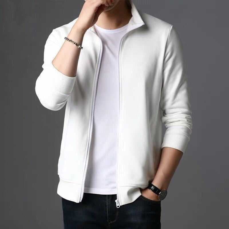 Men's Spring Jacket with Zipper – Solid Color Casual Jacket