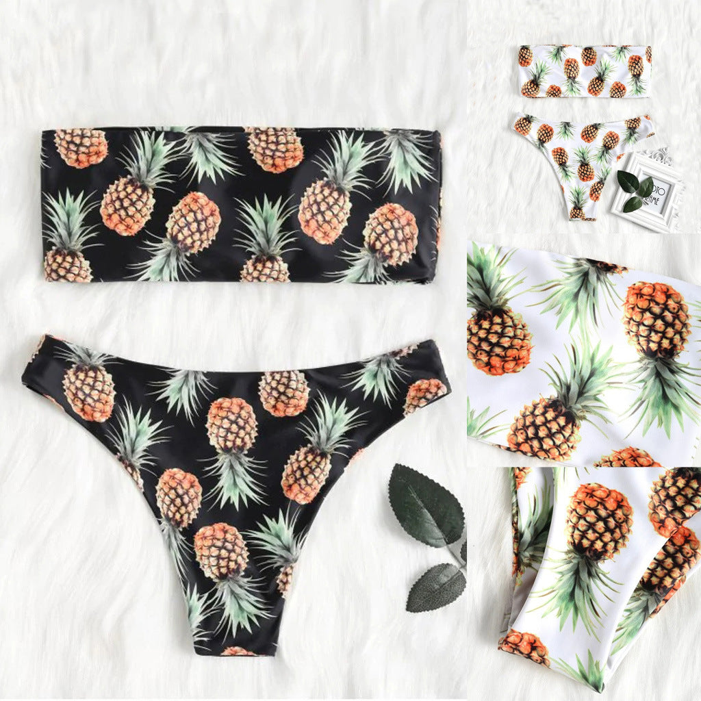 Damen Bandeau Bikini | Ananas Print Sexy Swimwear