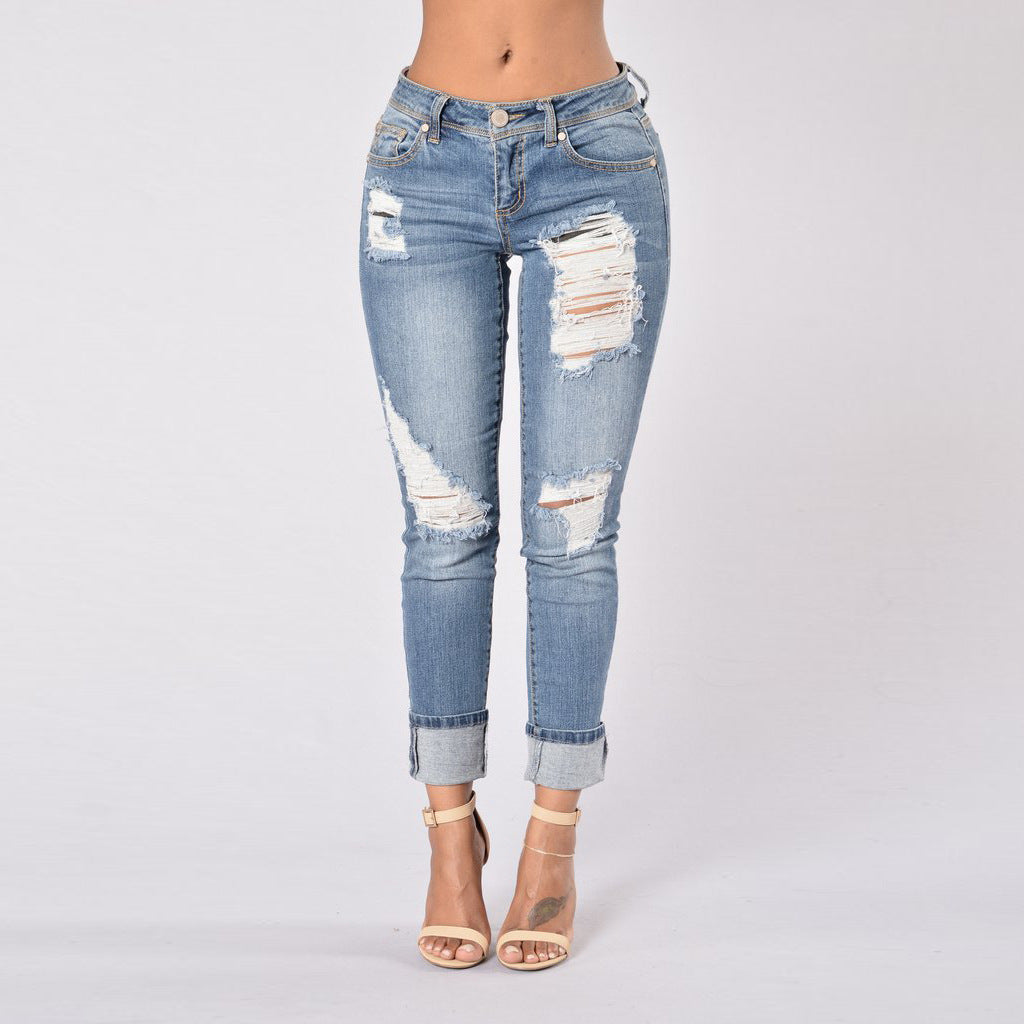 Women's Stretch Jeans | Elastic Pleated Casual Trousers