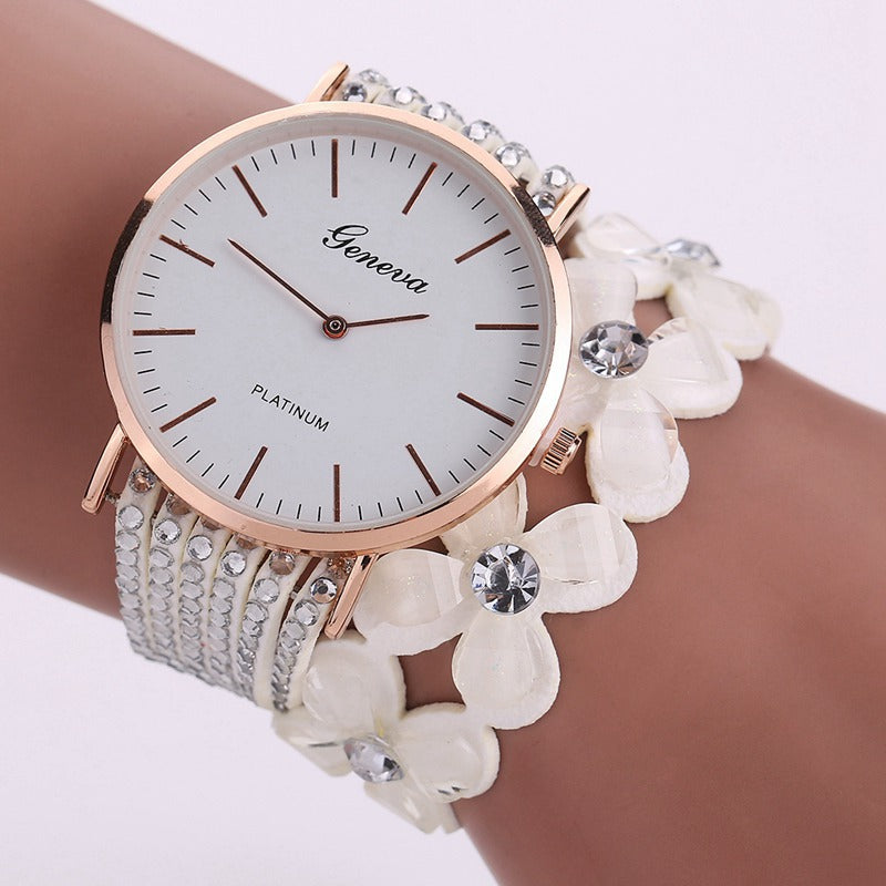 Women's Floral Quartz Watch | Elegant Rhinestone Fashion Wristwatch