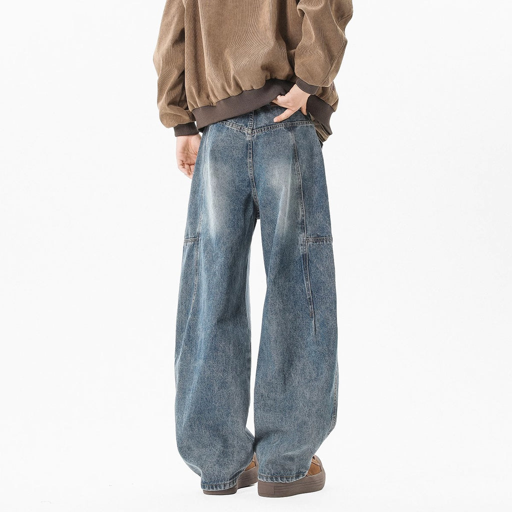 Men's Vintage Jeans Wrinkle Look – Straight Leg Loose Fit Denim