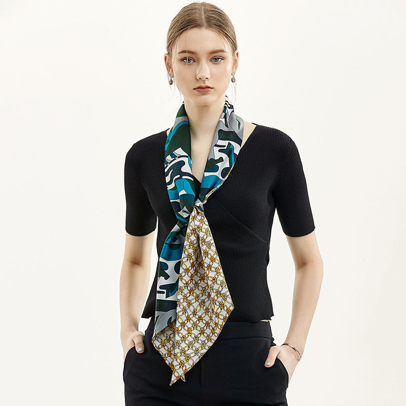 Double-sided Silk Scarf Women Elegant Soft Floral Scarf