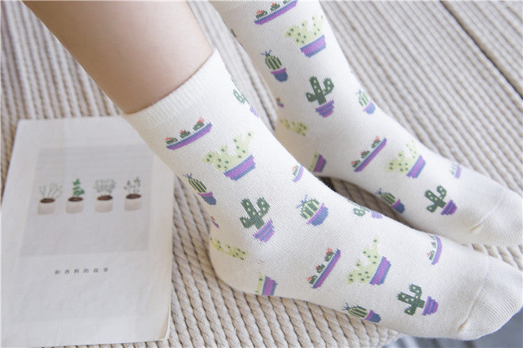 Women's Cotton Cactus Socks | Trendy Tube Socks