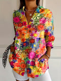 Women's Long-Sleeved Blouse with Print – Loose, Modern & Casually Elegant