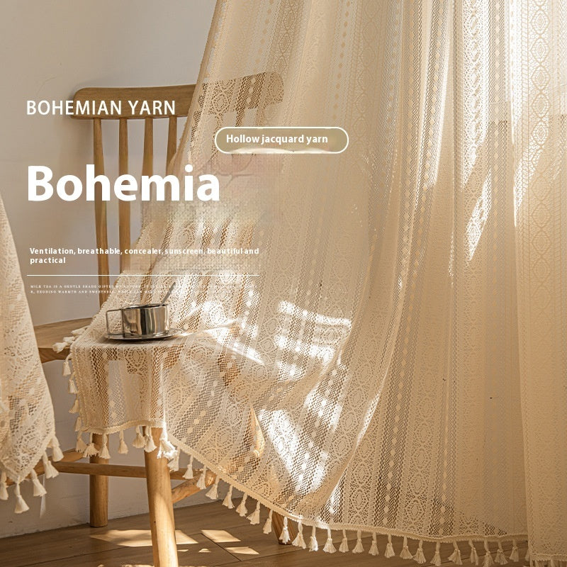 Lace Curtain Wood Look | transparent natural elegant modern