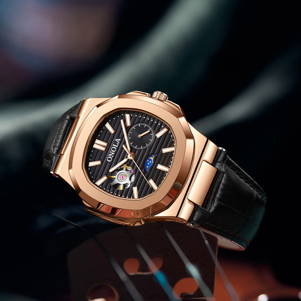 Men's Automatic Watch Luxury | Sun Moon Stars Leather Strap