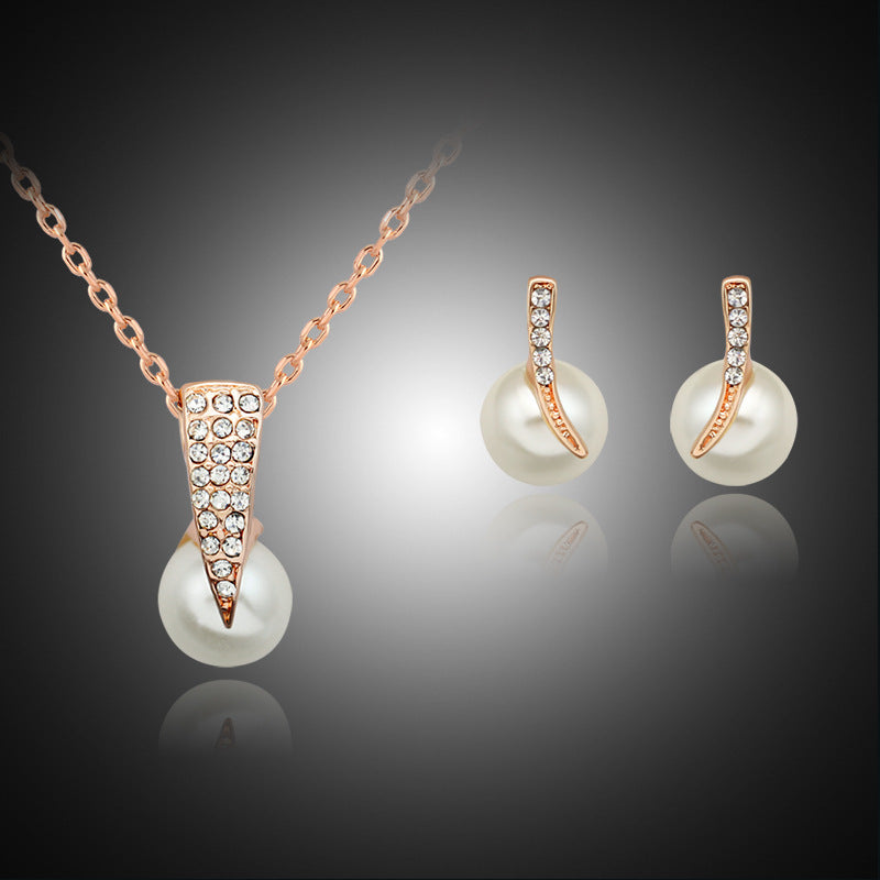 Luxurious Pearl & Rhinestone Jewelry Set – Necklace & Earrings for Weddings & Evening Wear