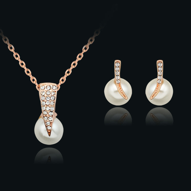 Luxurious Pearl & Rhinestone Jewelry Set – Necklace & Earrings for Weddings & Evening Wear