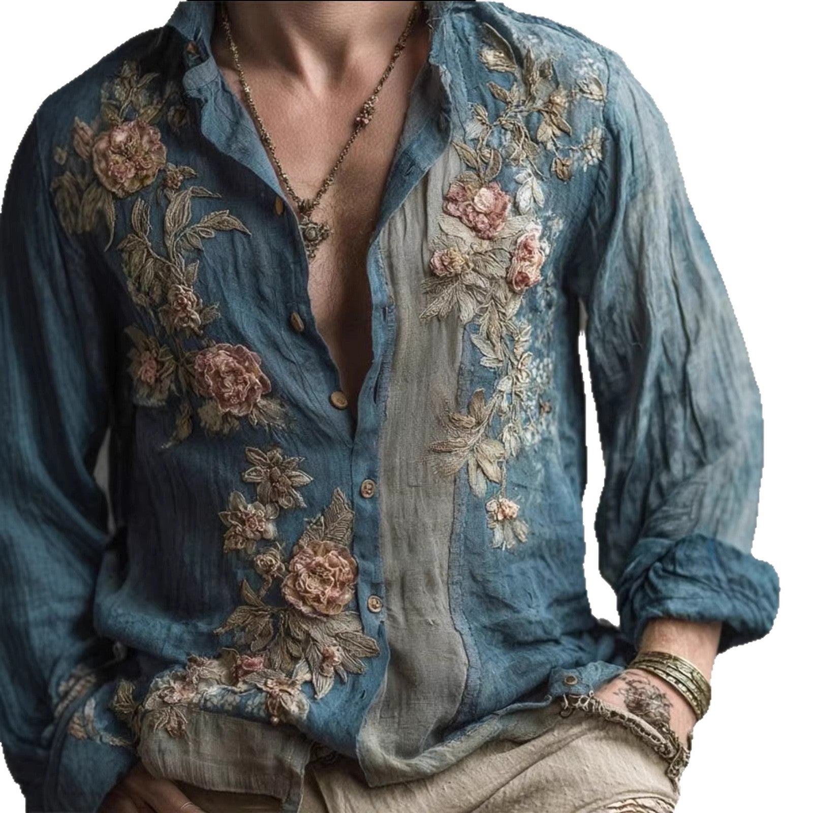 Men's Retro Shirt | Long Sleeve Floral Print Casual Look