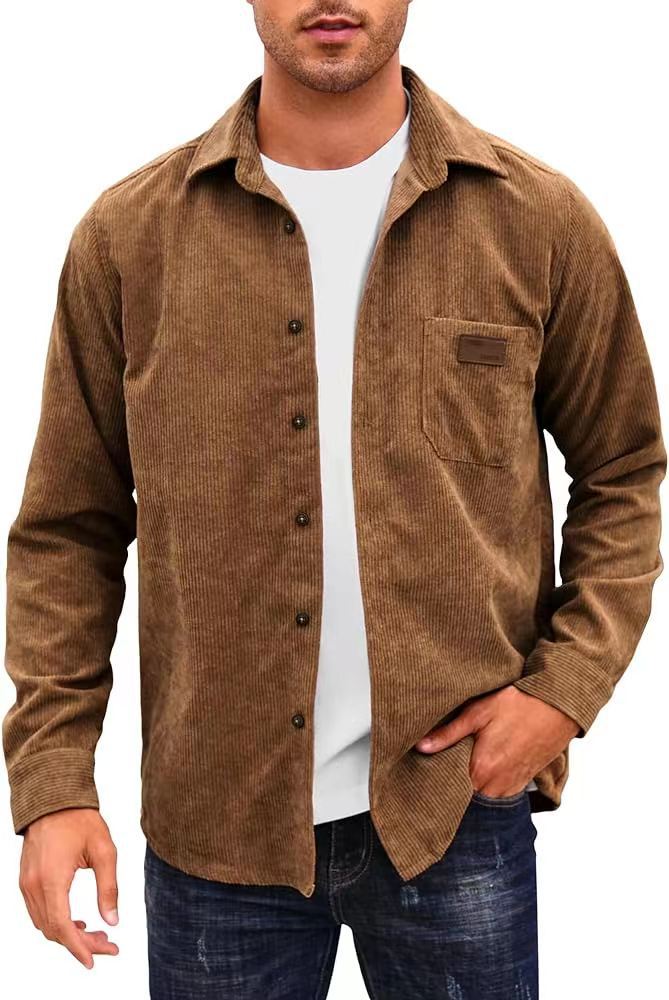 Men's Corduroy Cardigan with Lapels – Casual Long Sleeve Cardigan