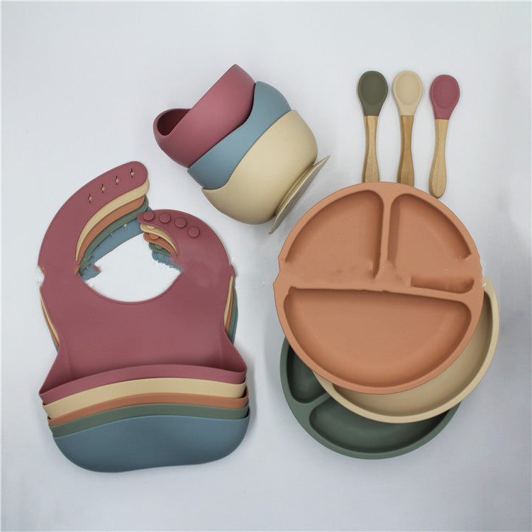 Baby Feeding Set Silicone 4-Piece | Plate Bowl Spoon Bib