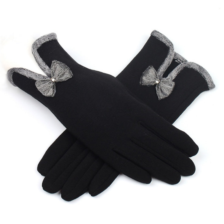 Damen Touchscreen Spitze Handschuhe – Cashmere Warm mit Schleife