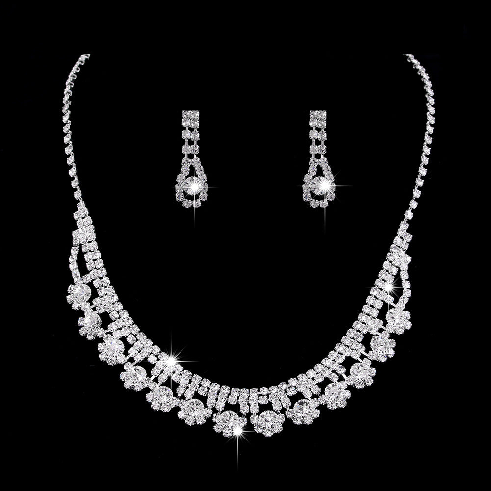 Luxury Teardrop Zircon Jewelry Set - Necklace & Earrings with Diamond Look