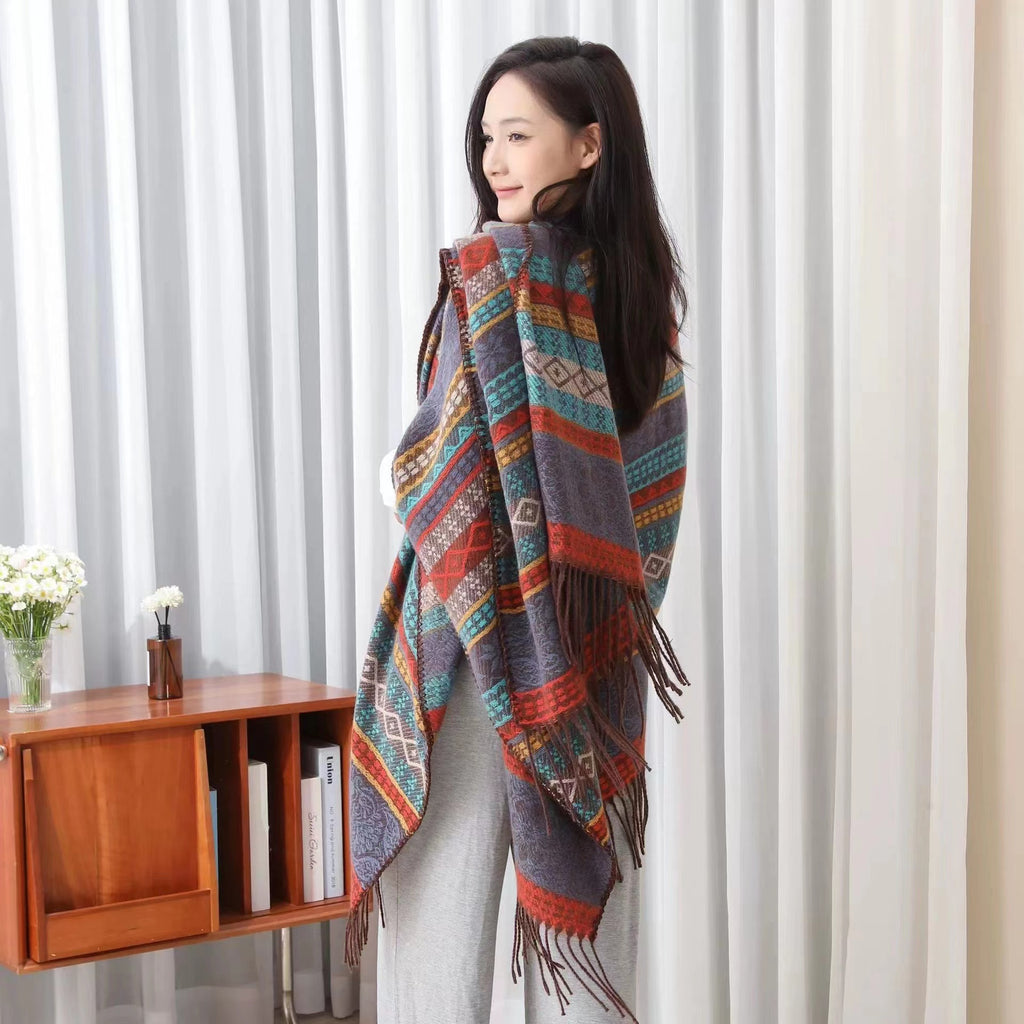 Women's Ethnic Poncho Scarf Cape Printed Warm Stylish