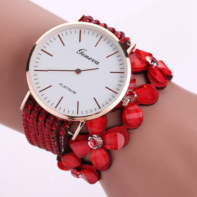 Women's Floral Quartz Watch | Elegant Rhinestone Fashion Wristwatch